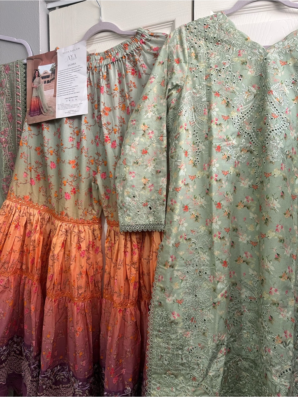 Faiza Saqlain- ELDIRA- Embroidered multicolor Pastel garara sharara lehenga dres - Picture 7 of 7